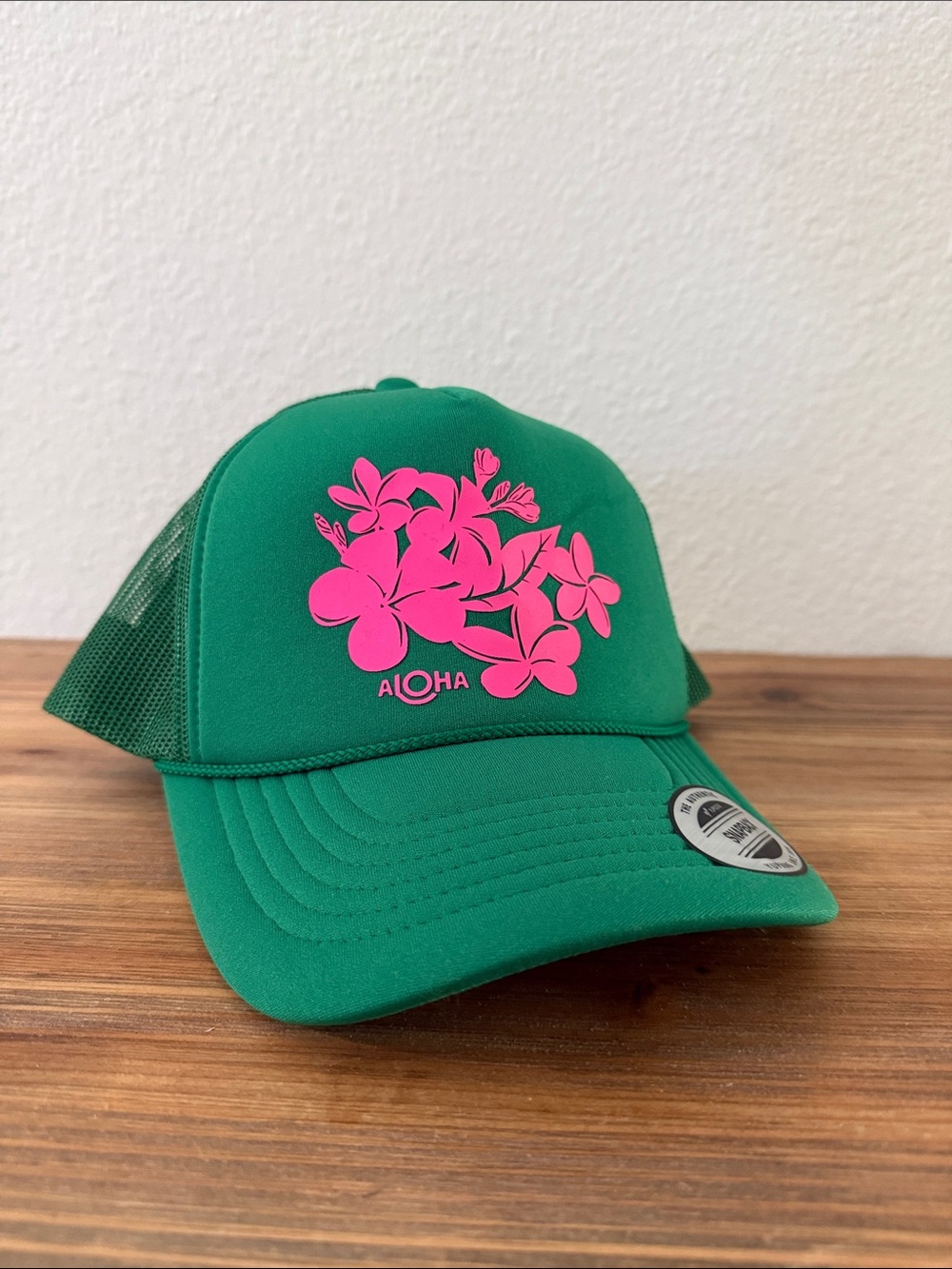 Aloha collection Green Trucker Hat with Pink Floral Print
